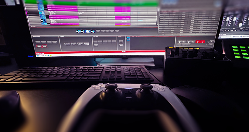 A PlayStation 5 controller running Overdrive via OverSense